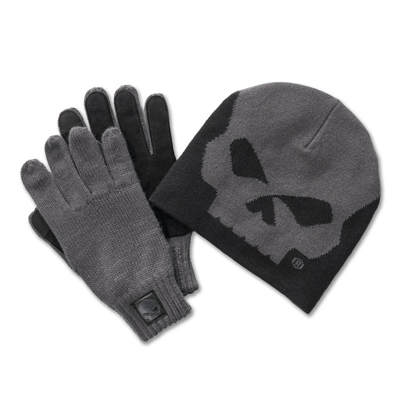 Set Berretta beanie e guanti con palmo in pelle Willie G Skull Blackened Pearl in Edizione Limitata