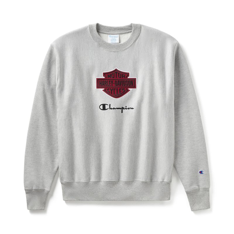 Felpa Fanatic girocollo grey H-D & Champion in cotone pesante e pile in Edizione Limitata