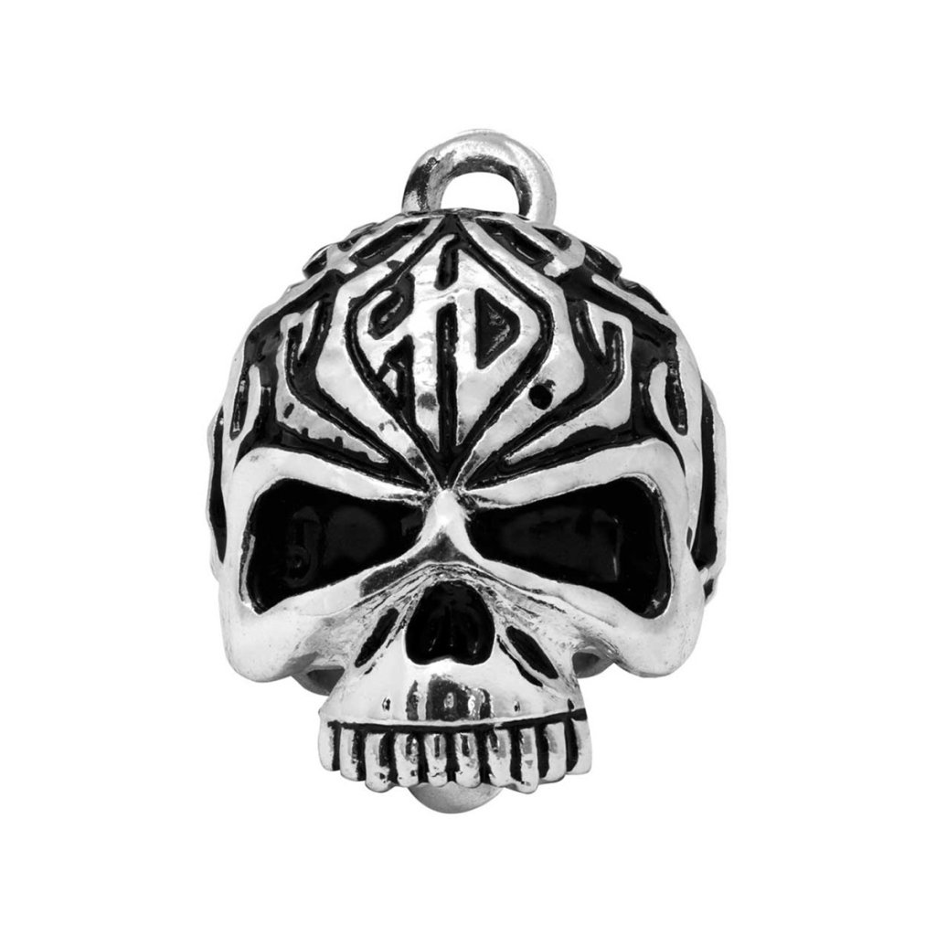 Campanella Sculpted Tribal Skull Ride Bell, Shiny Silver Finish