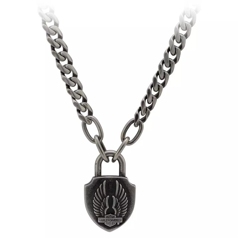 Collana Deadlock con lucchetto e ali in acciaio
