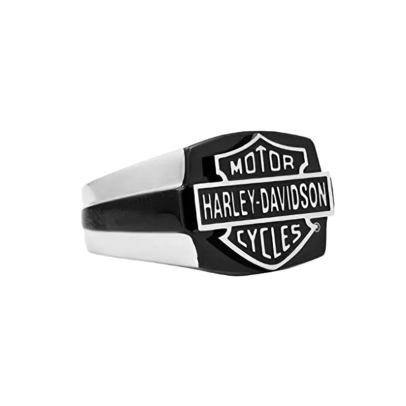 Anello da uomo con sigillo B&S in acciaio nero e cromo