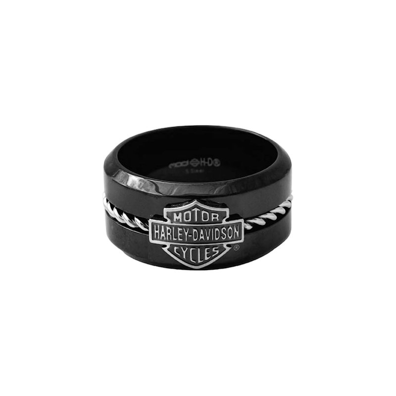 Anello a Fascia Nera Filo Argento da uomo in acciaio inossidabile