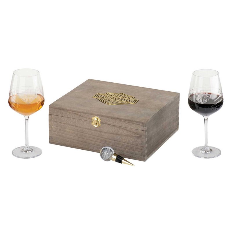 Set regalo: Due bicchieri da vino, tappo e scatola portaoggetti