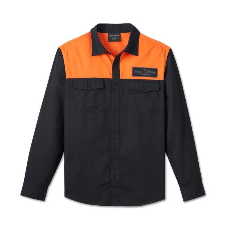 Camicia Stacked Bar&Shield Colorblock Black e Orange