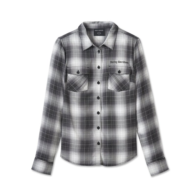 Camicia in viscosa Stacked Bar & Shield black & white plaid